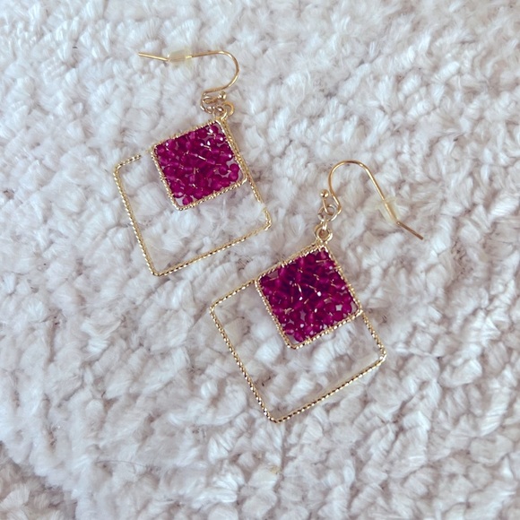 Jewelry - Gold Dangle Earrings with Ruby Red Bead Accents – Boho Chic Statement Jewelry